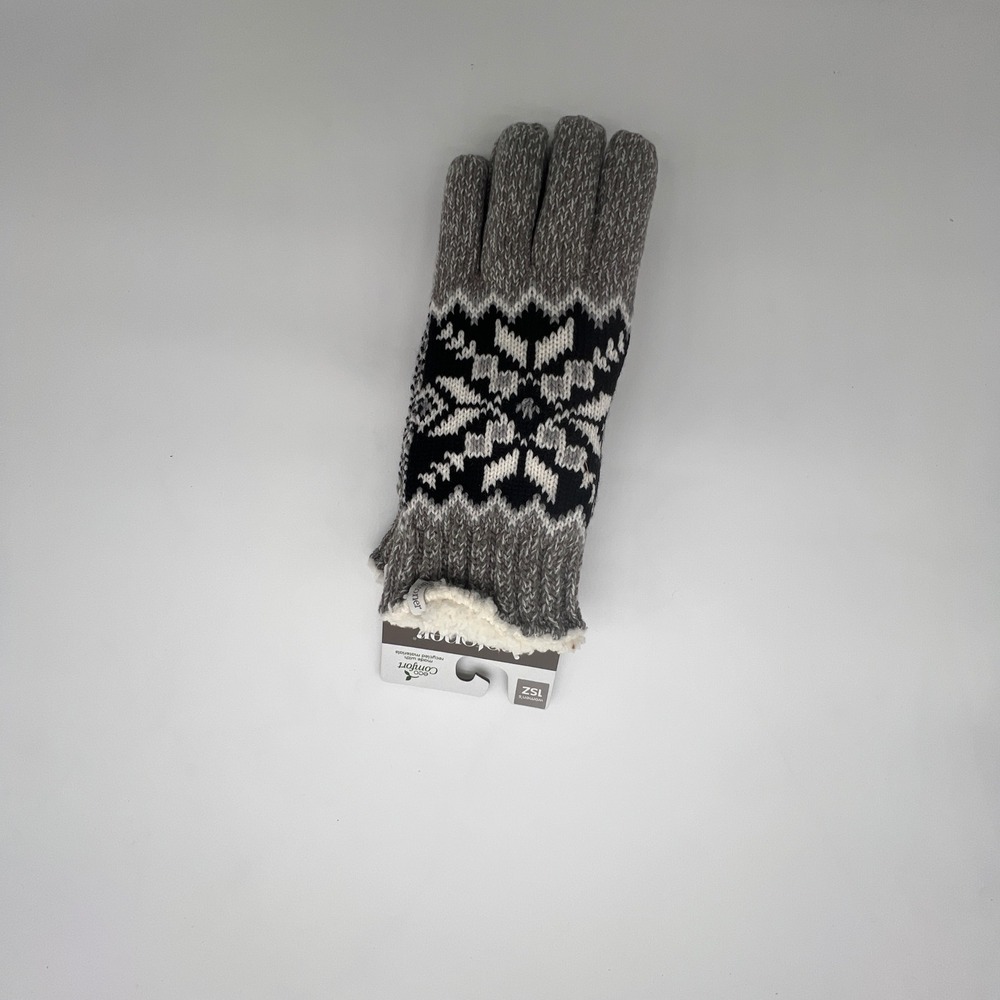 Isotoner Womens Eco Comfort Sherpa Lined Knit Snowflake Gloves Heather Grey 1SZ
